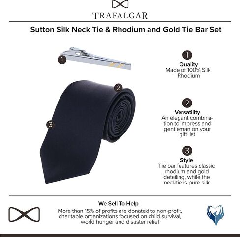 Trafalgar Men's Sutton Silk Neck Tie & Rhodium and Gold Tie Bar Set in Kuwait