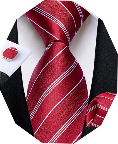 DiBanGu Men's Tie Set Solid Paisley Silk Striped Plaid Necktie Formal Tie with Pocket Square and Cufflinks for Men in Kuwait
