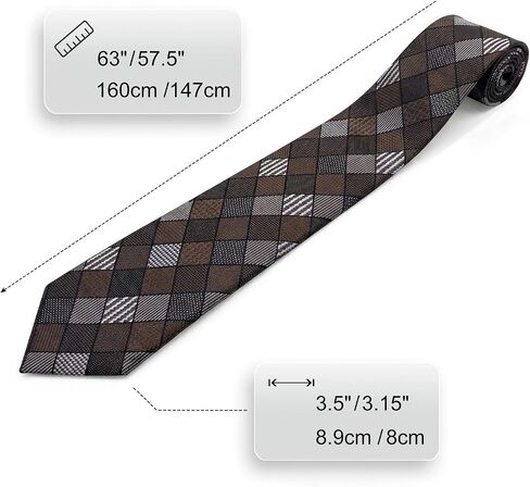S&W SHLAX&WING Neckties Set for Men Plaid Mocha Brown Grey Checked Suit Accessory Mens Tie Hanky Business Wedding in Kuwait