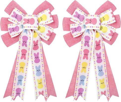 Yuubin 2 Pcs 4th of July Bow for Wreath Decorations,12 * 20In Red White Blue Stripe Stars and Burlap Tree Topper Bows for Patriotic Independence Day Memorial Day Veteran's Day Outdoor Decor (Blue) in Saudi Arabia