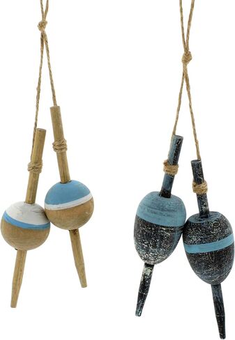The Bridge Collection Set of 2 Hanging Fishing Bobber Decorations - Rustic Coastal and Lake House Ornaments - Assorted Styles with Two Large and Two Small Bobbers in Kuwait