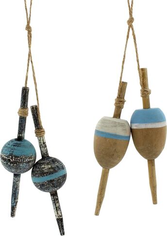 The Bridge Collection Set of 2 Hanging Fishing Bobber Decorations - Rustic Coastal and Lake House Ornaments - Assorted Styles with Two Large and Two Small Bobbers in Kuwait