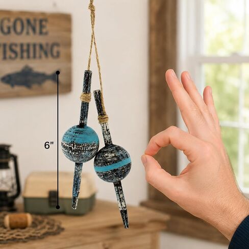 The Bridge Collection Set of 2 Hanging Fishing Bobber Decorations - Rustic Coastal and Lake House Ornaments - Assorted Styles with Two Large and Two Small Bobbers in Kuwait