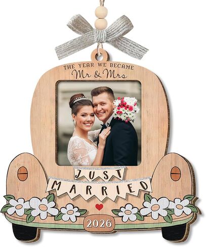 Personalized Wedding Gifts for Couples 2026 - Valentines Day Gifts for Him Her, Bridal Shower Gift for Bride, Newly Wed Gifts for Mr and Mrs Couple, Custom Wooden Ornaments with Picture in Saudi Arabia