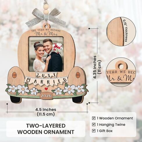 Personalized Wedding Gifts for Couples 2026 - Valentines Day Gifts for Him Her, Bridal Shower Gift for Bride, Newly Wed Gifts for Mr and Mrs Couple, Custom Wooden Ornaments with Picture in Saudi Arabia