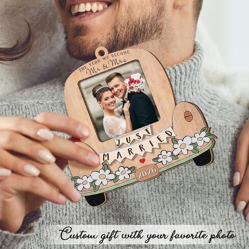 Personalized Wedding Gifts for Couples 2026 - Valentines Day Gifts for Him Her, Bridal Shower Gift for Bride, Newly Wed Gifts for Mr and Mrs Couple, Custom Wooden Ornaments with Picture in Saudi Arabia
