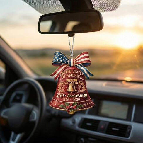 United States 250th Anniversary Bell Ornament 1776-2026, 2D Acrylic 250th Anniversary USA Christmas Tree Ornament, 250 Anniversary USA Merchandise, Patriotic Collectors Decor, Gift for US Citizens in Saudi Arabia