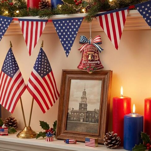 United States 250th Anniversary Bell Ornament 1776-2026, 2D Acrylic 250th Anniversary USA Christmas Tree Ornament, 250 Anniversary USA Merchandise, Patriotic Collectors Decor, Gift for US Citizens in Saudi Arabia