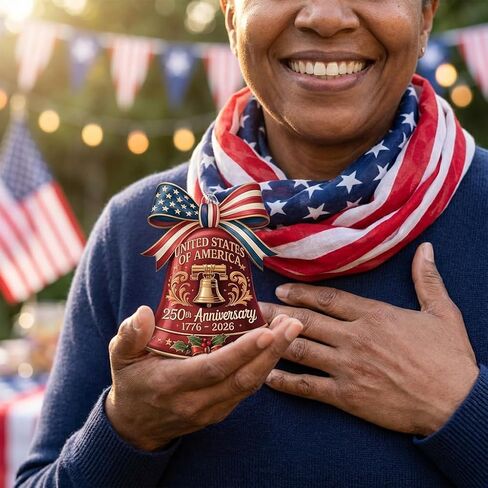 United States 250th Anniversary Bell Ornament 1776-2026, 2D Acrylic 250th Anniversary USA Christmas Tree Ornament, 250 Anniversary USA Merchandise, Patriotic Collectors Decor, Gift for US Citizens in Saudi Arabia