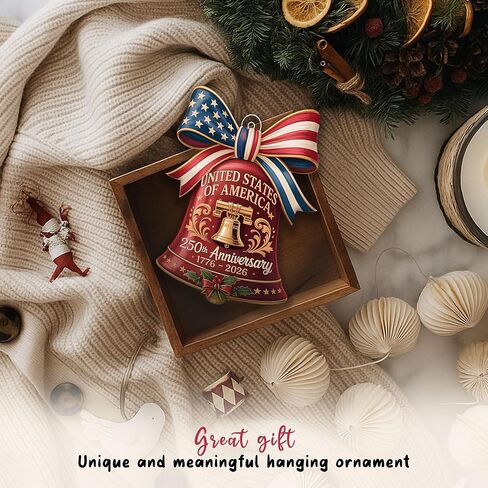 United States 250th Anniversary Bell Ornament 1776-2026, 2D Acrylic 250th Anniversary USA Christmas Tree Ornament, 250 Anniversary USA Merchandise, Patriotic Collectors Decor, Gift for US Citizens in Saudi Arabia