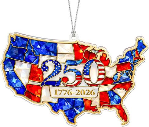 United States 250th Anniversary Bell Ornament 1776-2026, 2D Acrylic 250th Anniversary USA Christmas Tree Ornament, 250 Anniversary USA Merchandise, Patriotic Collectors Decor, Gift for US Citizens in Saudi Arabia