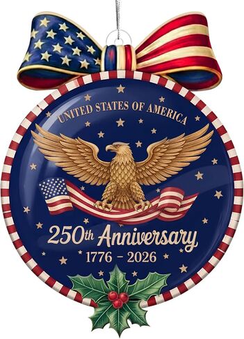 United States 250th Anniversary Bell Ornament 1776-2026, 2D Acrylic 250th Anniversary USA Christmas Tree Ornament, 250 Anniversary USA Merchandise, Patriotic Collectors Decor, Gift for US Citizens in Saudi Arabia
