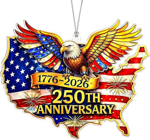 United States 250th Anniversary Bell Ornament 1776-2026, 2D Acrylic 250th Anniversary USA Christmas Tree Ornament, 250 Anniversary USA Merchandise, Patriotic Collectors Decor, Gift for US Citizens in Saudi Arabia