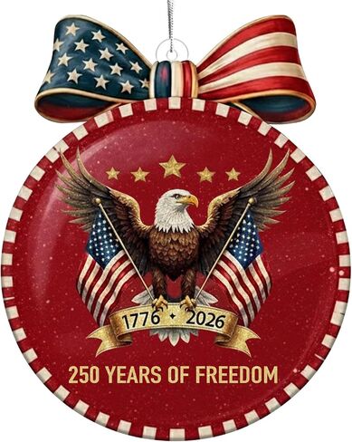 United States 250th Anniversary Bell Ornament 1776-2026, 2D Acrylic 250th Anniversary USA Christmas Tree Ornament, 250 Anniversary USA Merchandise, Patriotic Collectors Decor, Gift for US Citizens in Saudi Arabia