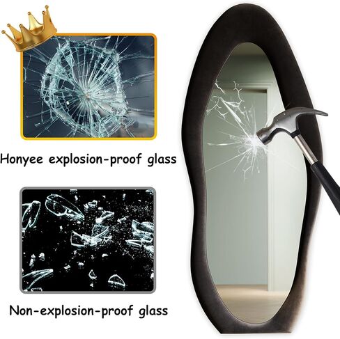 Honyee Full Length Mirror, 63" x 24" Wall Mirror, Flannel Wrapped Wooden Frame Floor Mirror, Irregular Wavy Mirror Hanging or Leaning Against Wall for Cloakroom/Bedroom/Living Room, Black in Kuwait