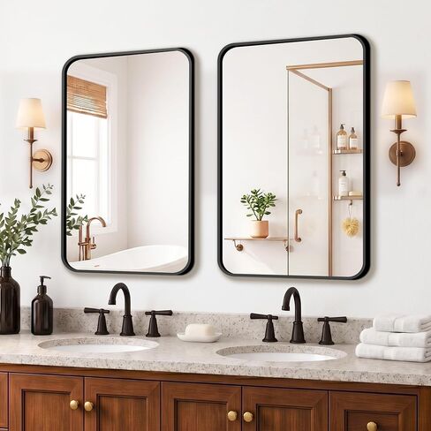 FICTOR Bathroom Mirror, 2 Pack 30"x20" Black Framed Vanity Mirror for Wall, Shatterproof &Anti-Rust Bathroom Mirrors for Over Sink, Bedroom, Living Room, Entryway, Vertical/Horizontal Mount in Kuwait