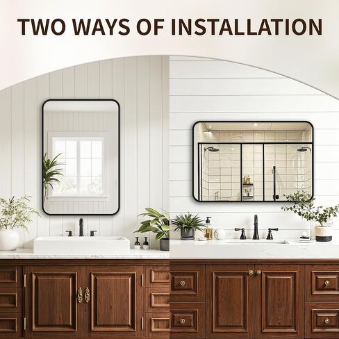FICTOR Bathroom Mirror, 2 Pack 30"x20" Black Framed Vanity Mirror for Wall, Shatterproof &Anti-Rust Bathroom Mirrors for Over Sink, Bedroom, Living Room, Entryway, Vertical/Horizontal Mount in Kuwait