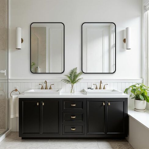 FICTOR Bathroom Mirror, 2 Pack 30"x20" Black Framed Vanity Mirror for Wall, Shatterproof &Anti-Rust Bathroom Mirrors for Over Sink, Bedroom, Living Room, Entryway, Vertical/Horizontal Mount in Kuwait