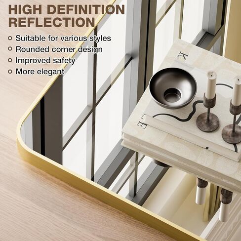24x36 Inch Bathroom Mirrors for Over Sink, Brushed Gold Rectangle Mirror for Bathroom or Entryway, Wall Mounted Vanity Mirror with Aluminum Alloy Frame & Tempered Glass, Hangs Horizontally/Vertically in Saudi Arabia