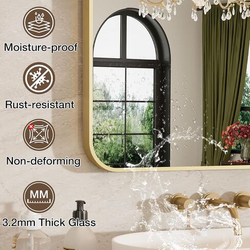 24x36 Inch Bathroom Mirrors for Over Sink, Brushed Gold Rectangle Mirror for Bathroom or Entryway, Wall Mounted Vanity Mirror with Aluminum Alloy Frame & Tempered Glass, Hangs Horizontally/Vertically in Saudi Arabia