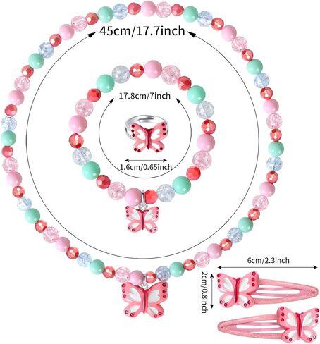 Toddler Butterfly Necklace with Box Kids Jewelry for Girls Bracelets Necklaces Rings Set Toddler Butterfly Beaded Bracelet Little Girl Hair clips Set Princess Pretend Play and Dress Up Jewelry Set in Saudi Arabia