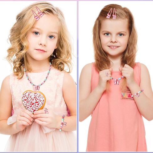 Toddler Butterfly Necklace with Box Kids Jewelry for Girls Bracelets Necklaces Rings Set Toddler Butterfly Beaded Bracelet Little Girl Hair clips Set Princess Pretend Play and Dress Up Jewelry Set in Saudi Arabia