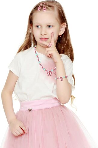 Toddler Butterfly Necklace with Box Kids Jewelry for Girls Bracelets Necklaces Rings Set Toddler Butterfly Beaded Bracelet Little Girl Hair clips Set Princess Pretend Play and Dress Up Jewelry Set in Saudi Arabia