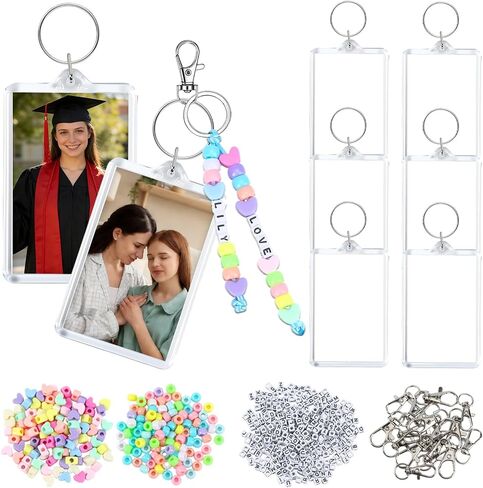 AUGSUN 8 Sets Picture Keychain Making Set,DIY Photo Insert Picture Blank Keychain Set Keychain Picture Holder for Crafts Birthday Christmas Graduation Gifts Classroom Activities Party Favors Set in Kuwait