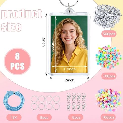 AUGSUN 8 Sets Picture Keychain Making Set,DIY Photo Insert Picture Blank Keychain Set Keychain Picture Holder for Crafts Birthday Christmas Graduation Gifts Classroom Activities Party Favors Set in Kuwait