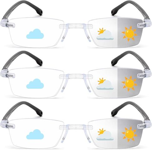Auto Focus Rimless Reading Glasses Men Women 3 Pack Photochromic Anti-blue Light Glasses Non-Prescription Readers in Saudi Arabia