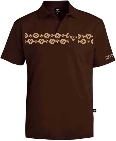 LOST CALF Men's Aztec Polo Shirt Dark Brown Short Sleeve Moisture Wicking Performance Polo in Kuwait