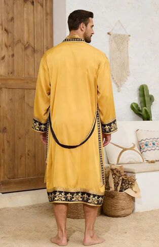 Men's Satin Robe Luxurious Kimono Bathrobe with Shorts Lightweight Soft Loungewear Nightwear with Pockets in Saudi Arabia
