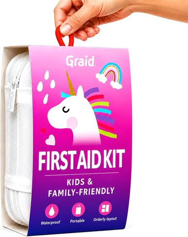 Graid Kids First Aid Kit 88 Pcs—Unicorn Waterproof Travel First Aid Kit for Toddlers, Children& Family | Compact Portable Mini Kit for Car, Camping, School, Backpack & Diaper Bag in Saudi Arabia