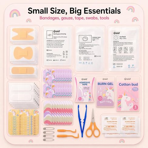 Graid Kids First Aid Kit 88 Pcs—Unicorn Waterproof Travel First Aid Kit for Toddlers, Children& Family | Compact Portable Mini Kit for Car, Camping, School, Backpack & Diaper Bag in Saudi Arabia