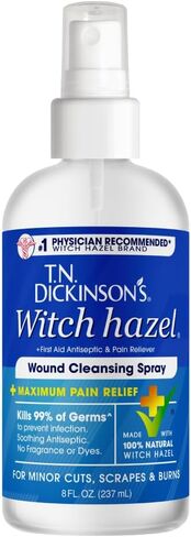 T.N. Dickinson’s Witch Hazel Wound Cleansing Spray | Antiseptic First Aid Spray with Pain Relief for Cuts, Scrapes, Burns & Skin Irritations | Alcohol-Free | Fragrance-Free | 8 Fl Oz in Kuwait