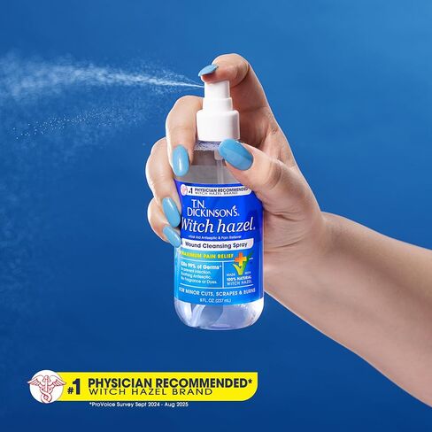 T.N. Dickinson’s Witch Hazel Wound Cleansing Spray | Antiseptic First Aid Spray with Pain Relief for Cuts, Scrapes, Burns & Skin Irritations | Alcohol-Free | Fragrance-Free | 8 Fl Oz in Kuwait