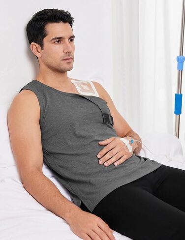 Deyeek Post Shoulder Surgery Shirts for Men Tear Away Rotator Cuff Recovery Tank Tops Chemo Port Cancer Shirt Magic Tapes in Kuwait