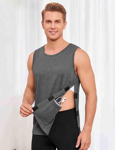 Deyeek Post Shoulder Surgery Shirts for Men Tear Away Rotator Cuff Recovery Tank Tops Chemo Port Cancer Shirt Magic Tapes in Kuwait