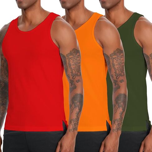 Nutria Mens Cotton Ribbed Tank Tops 3 Pack Sleeveless Casual Classic T Shirts Crew Neck Summer Tees Multicolor U24A in Kuwait