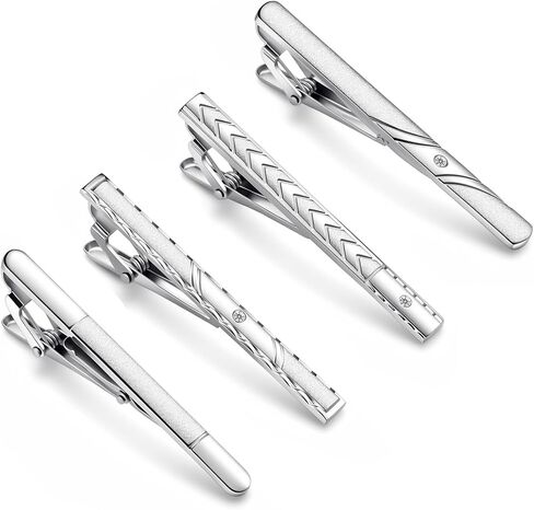 4Pcs Silver Tie Clips for Men Tie Pins Classic Business Ties Bars Clasps for Men for Formal Business Events Wedding Anniversary Fathers Day Gift Professional Office Wear in Kuwait