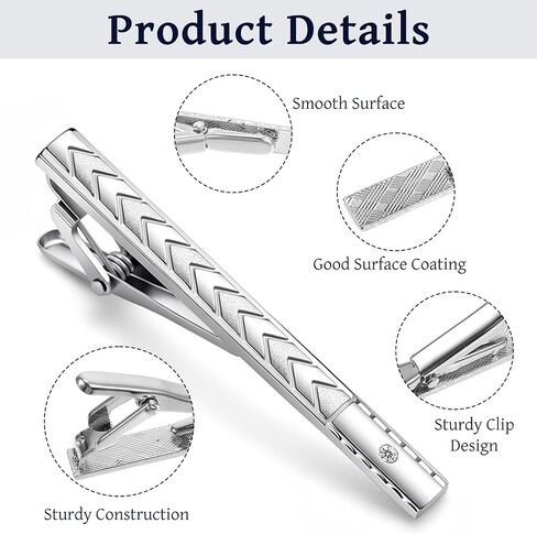4Pcs Silver Tie Clips for Men Tie Pins Classic Business Ties Bars Clasps for Men for Formal Business Events Wedding Anniversary Fathers Day Gift Professional Office Wear in Kuwait