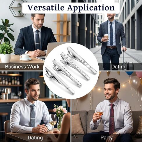 4Pcs Silver Tie Clips for Men Tie Pins Classic Business Ties Bars Clasps for Men for Formal Business Events Wedding Anniversary Fathers Day Gift Professional Office Wear in Kuwait