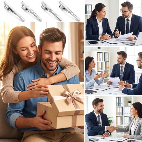 4Pcs Silver Tie Clips for Men Tie Pins Classic Business Ties Bars Clasps for Men for Formal Business Events Wedding Anniversary Fathers Day Gift Professional Office Wear in Kuwait