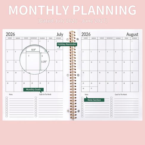 Student Planner 2025-2026 Monthly & Weekly School Planner 2025-2026 Student Planners Academic Year for Middle and High School, Aug 2025 - Jun 2026, 8.2" x 10.7", Academic Planners with Stickers & 3-Hole Punched - Pink in Kuwait