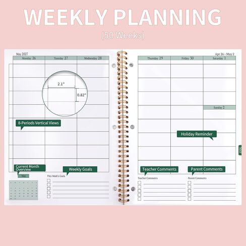 Student Planner 2025-2026 Monthly & Weekly School Planner 2025-2026 Student Planners Academic Year for Middle and High School, Aug 2025 - Jun 2026, 8.2" x 10.7", Academic Planners with Stickers & 3-Hole Punched - Pink in Kuwait