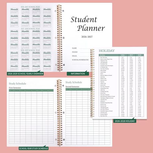 Student Planner 2025-2026 Monthly & Weekly School Planner 2025-2026 Student Planners Academic Year for Middle and High School, Aug 2025 - Jun 2026, 8.2" x 10.7", Academic Planners with Stickers & 3-Hole Punched - Pink in Kuwait