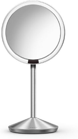 simplehuman Sensor Mirror Fold, 5'' with 10X Magnification, Round Rechargeable Travel Makeup Mirror, Tru-Lux® Full-Spectrum Light, Adjustable Brightness & Height, Brushed Stainless Steel in Saudi Arabia