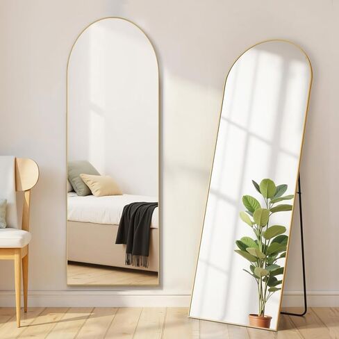 Arched Mirror Full Length, Upgraded 16"x59" Body Wall Mirrors with Shatter-Proof Glass, Floor Standing, Hanging or Leaning, Tall Arch Mirror with Stand Aluminum Alloy Frame for Bedroom, Gold in Saudi Arabia