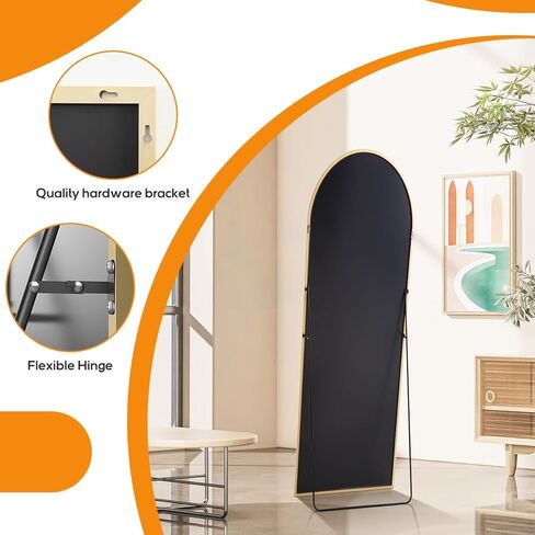 Arched Mirror Full Length, Upgraded 16"x59" Body Wall Mirrors with Shatter-Proof Glass, Floor Standing, Hanging or Leaning, Tall Arch Mirror with Stand Aluminum Alloy Frame for Bedroom, Gold in Saudi Arabia