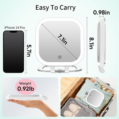 FASCINATE Rechargeable Travel Makeup Mirror 30X Magnification, 7" Lighted Portable Vanity Mirror with 3 Colors Lighting & Stepless Dimming, Double Sided LED Mirror, Gift for Women (White) in Saudi Arabia